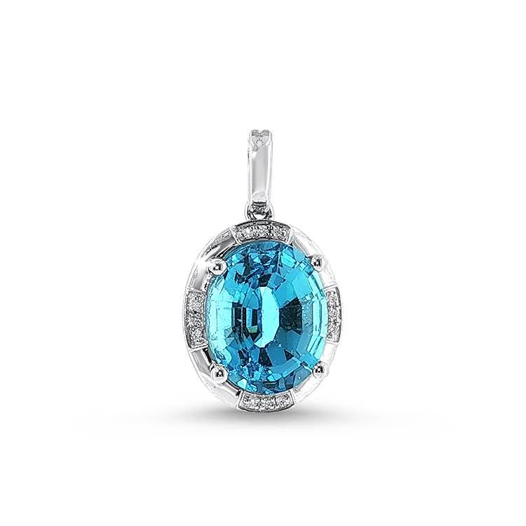 Springer's Forever Charms and Pendants Springer's Forever 14K White Gold Oval Blue Topaz Diamond Pendant - 3.66ct