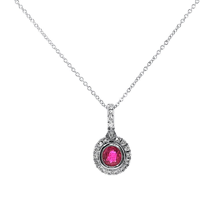 Springer's Forever Necklace Springer's Forever 14K White Gold Oval Ruby Diamond Necklace - 0.78ct, 18"