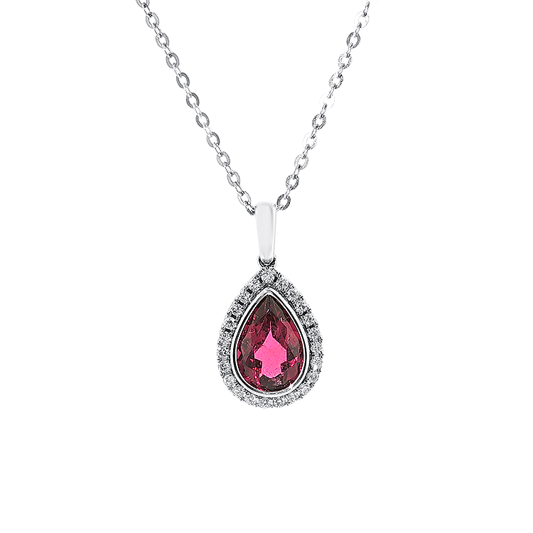 Springer's Forever Necklace Springer's Forever 14K White Gold Pear-Shaped Rubellite Diamond Necklace - 2.03ct, 16"