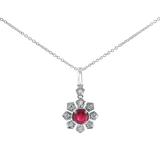 Springer's Forever Necklace Springer's Forever 14K White Gold Ruby Diamond Flower Necklace - 0.43ct, 18"
