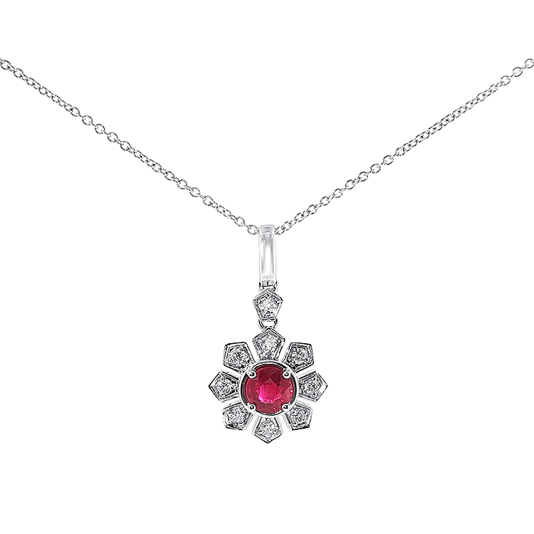 Springer's Forever Necklace Springer's Forever 14K White Gold Ruby Diamond Flower Necklace - 0.43ct, 18"