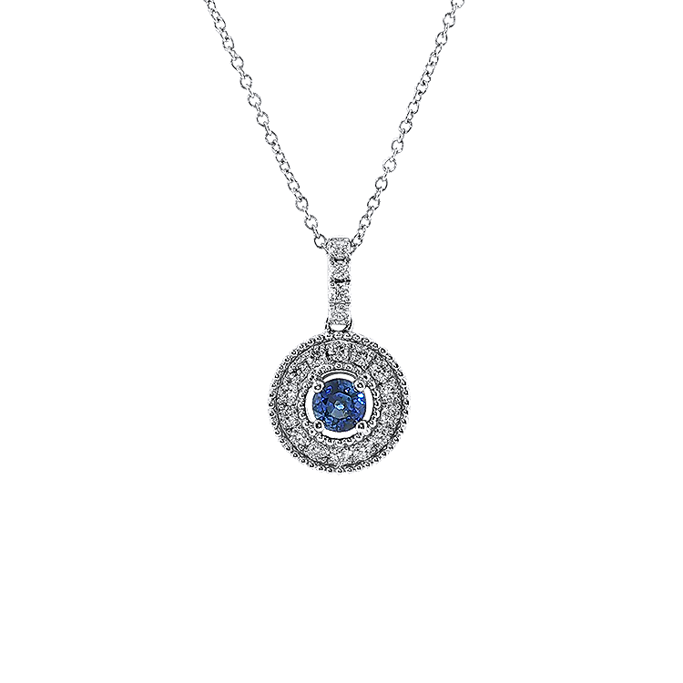 Springer's Forever Necklace Springer's Forever 14K White Gold Sapphire Diamond Double Halo Necklace - 0.30ct, 18"