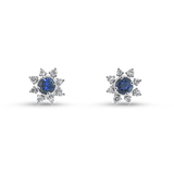Springer's Forever Earrings Springer's Forever 14K White Gold Sapphire Diamond Star Halo Earrings