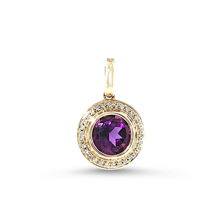 Springer's Forever Charms and Pendants Springer's Forever 14K Yellow Gold Amethyst Diamond Halo Pendant - 0.81ct
