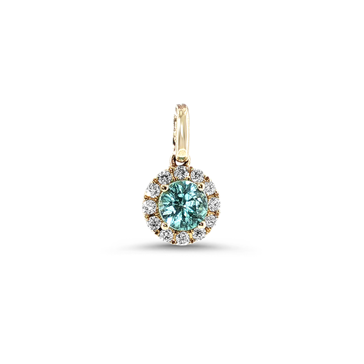 Springer's Forever Charms and Pendants Springer's Forever 14K Yellow Gold Blue Zircon Diamond Halo Pendant - 0.50ct