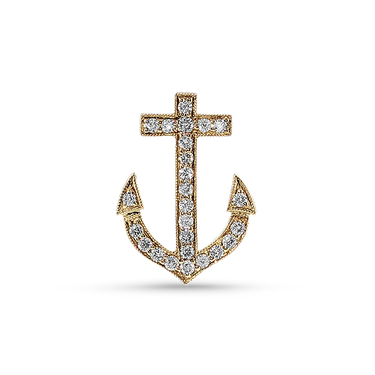 Springer's Forever Charms and Pendants Springer's Forever 14K Yellow Gold Diamond Anchor Pendant - 0.25ctw