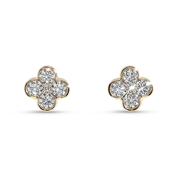 Springer's Forever Earrings Springer's Forever 14K Yellow Gold Diamond Clover Stud Earrings - 1.10ctw