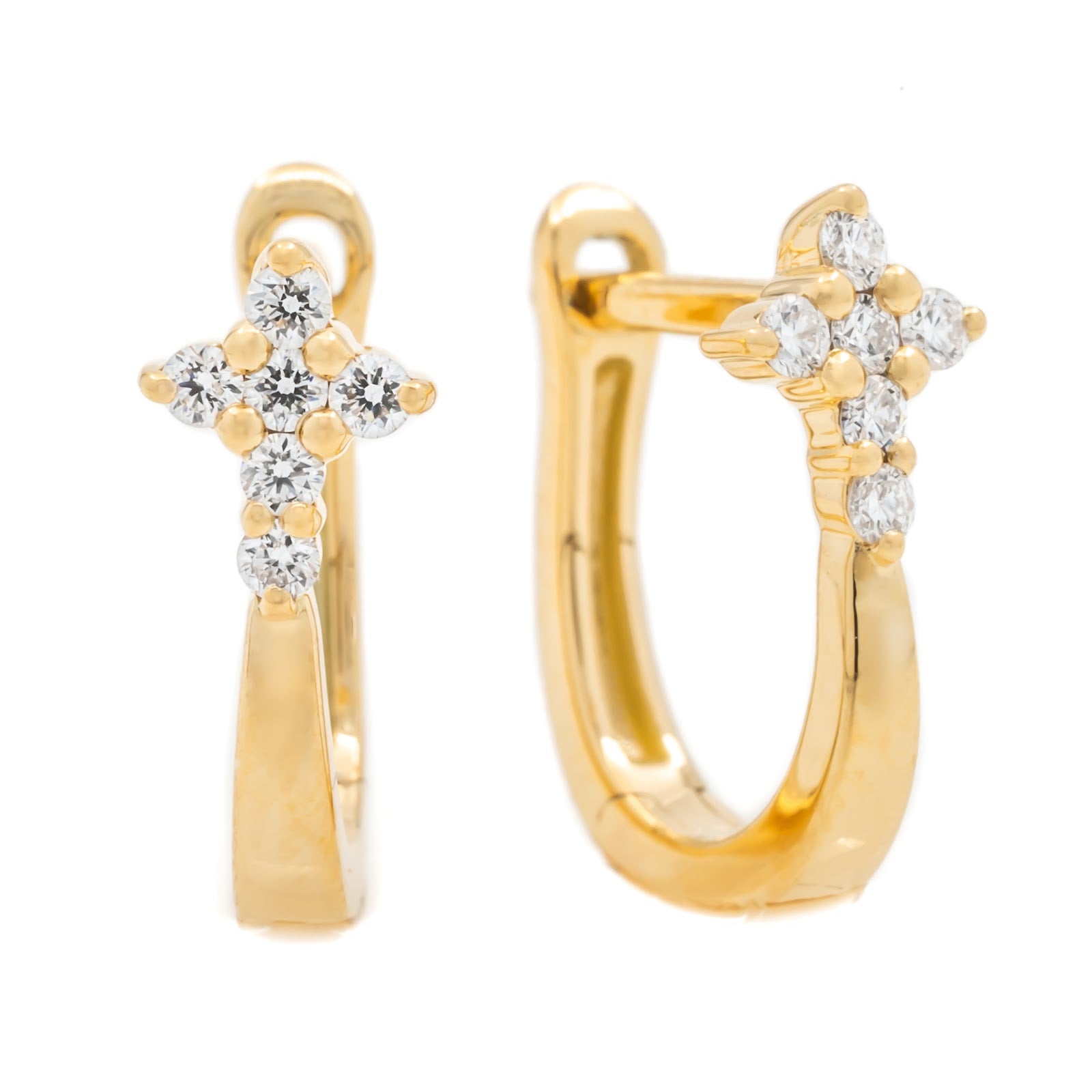 Springer's Forever Earrings Springer's Forever 14K Yellow Gold Diamond Cross Huggie Earrings - 0.11ctw
