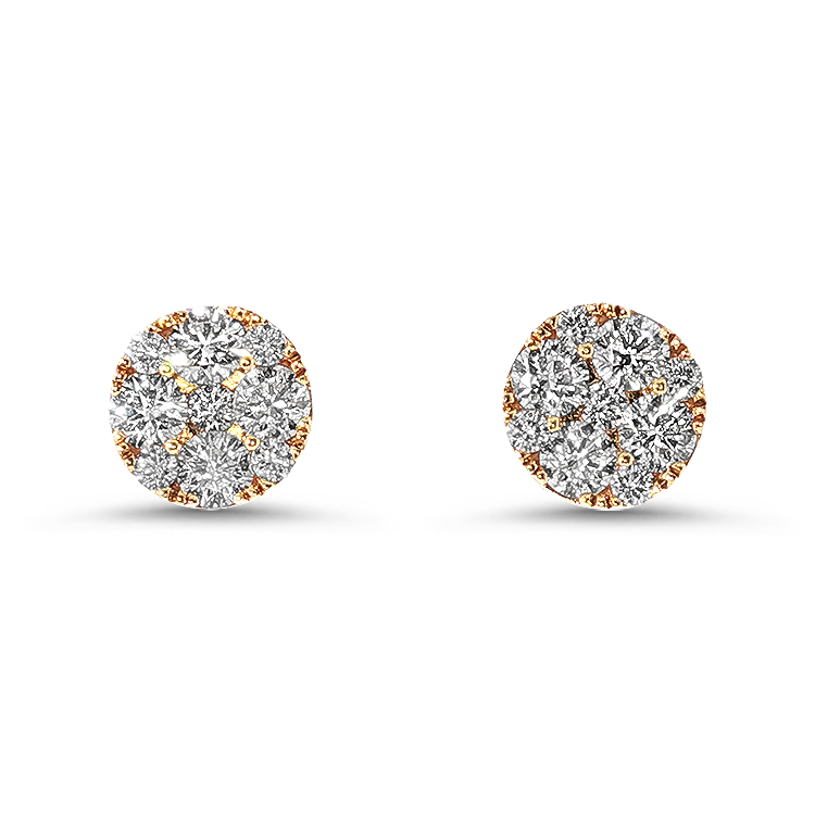 Springer's Forever Earrings Springer's Forever 18K Yellow Gold Diamond Cluster Stud Earrings - 1 3/8ctw