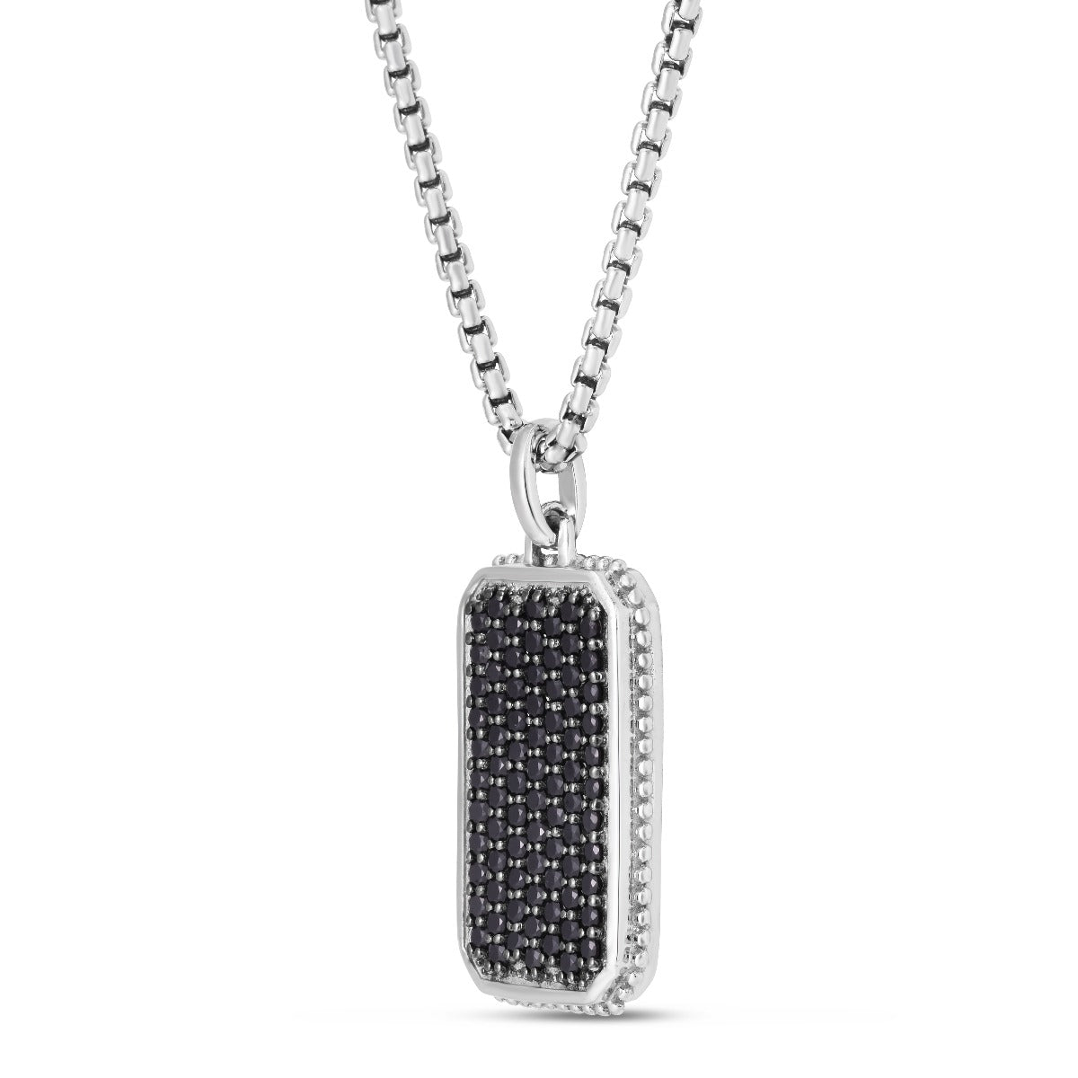 Springer's Forever Necklace Springer's Forever Men's Sterling Silver Black Spinel Tag Necklace, 22"