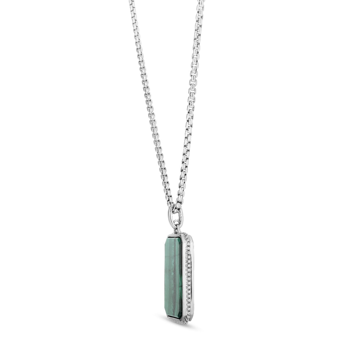 Springer's Forever Necklace Springer's Forever Men's Sterling Silver Malachite Tag Necklace, 22"