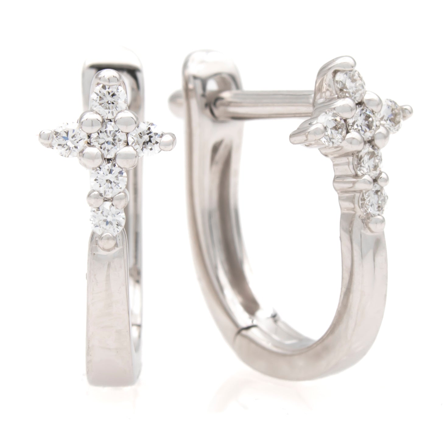 Springer's Forever Earrings Springer’s Forever Signature Diamond Cross Huggie Earrings in 14K White Gold –  .12ctw