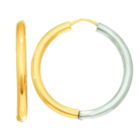 Springer's Forever Earrings Springer's Forever Signature Half & Half Hoops - White & Yellow Gold