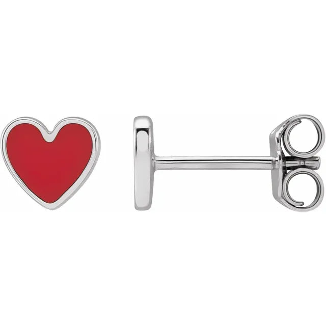 Springer's Forever Earring Sterling Silver Red Enamel Heart Stud Earrings