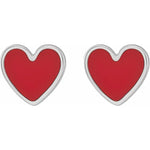 Springer's Forever Earring Sterling Silver Red Enamel Heart Stud Earrings