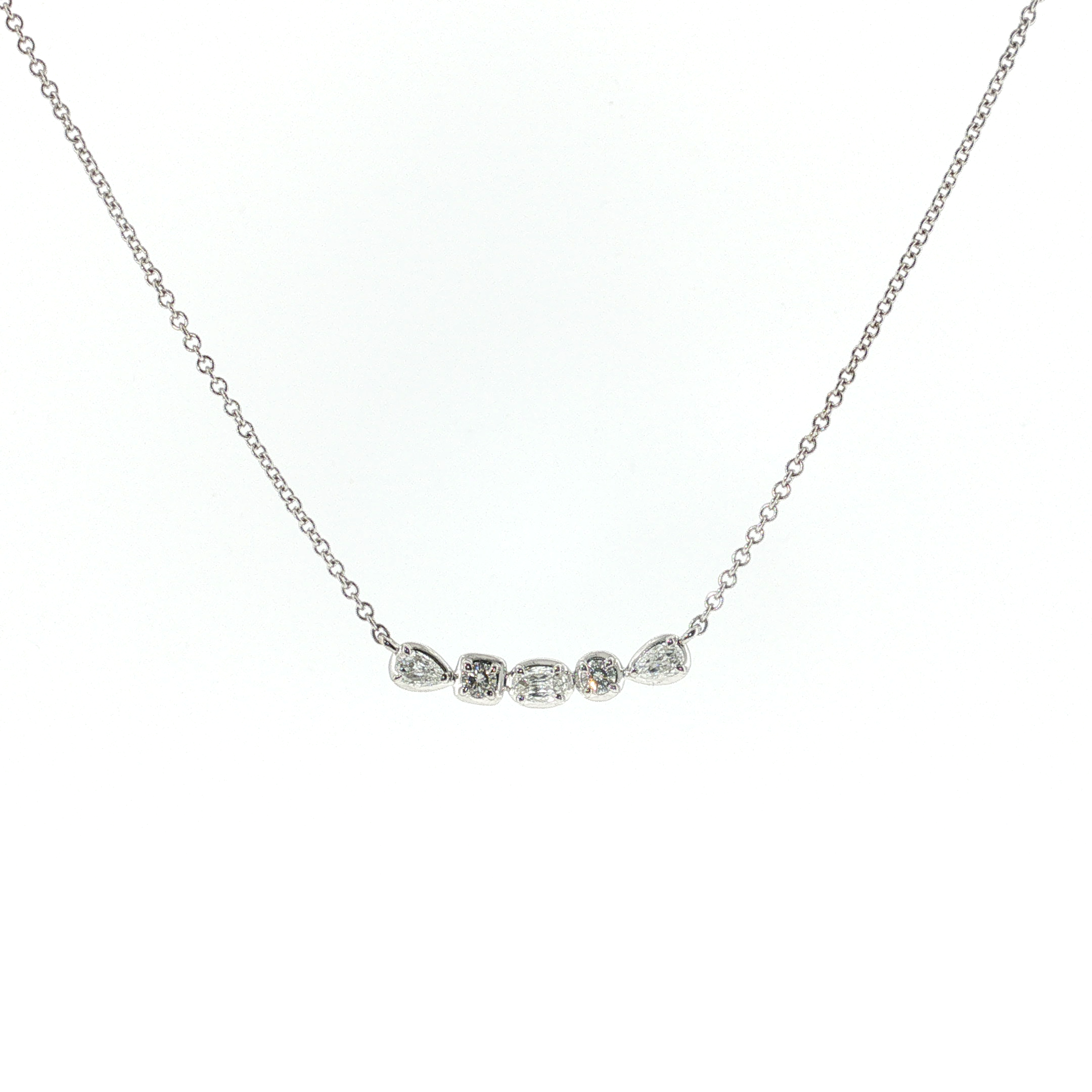 Christopher Designs 14K White Gold Multi-Shape Diamond Bar Necklace