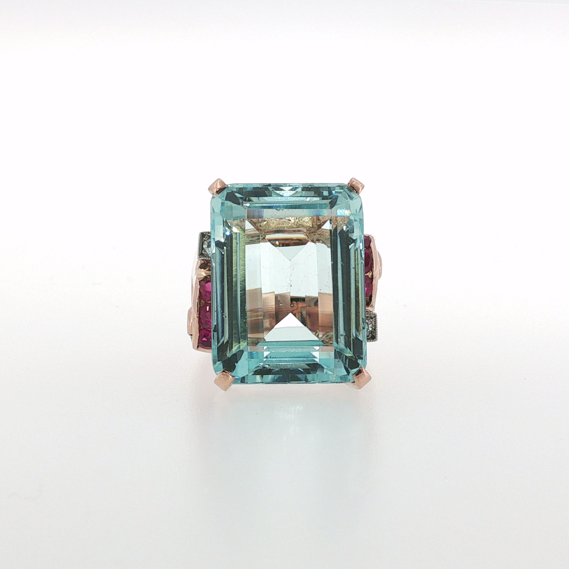Springer's Solitaire Rings Page Estate Collection 14K Rose Gold 20.6ct Emerald-Cut Aquamarine Estate Ring