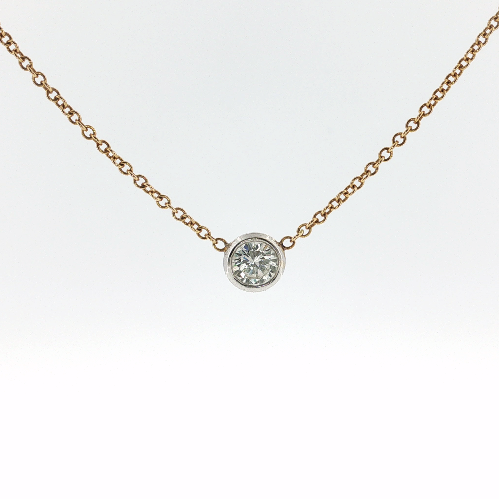 Springer's Diamond Necklaces Page Estate Collection 14K Two-Tone Gold Solitaire Diamond Necklace