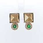 Springer's Drop Earrings Page Estate Collection 18K Yellow Gold Emerald and Diamond Pyramid Drop Earrings