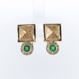 Springer's Drop Earrings Page Estate Collection 18K Yellow Gold Emerald and Diamond Pyramid Drop Earrings