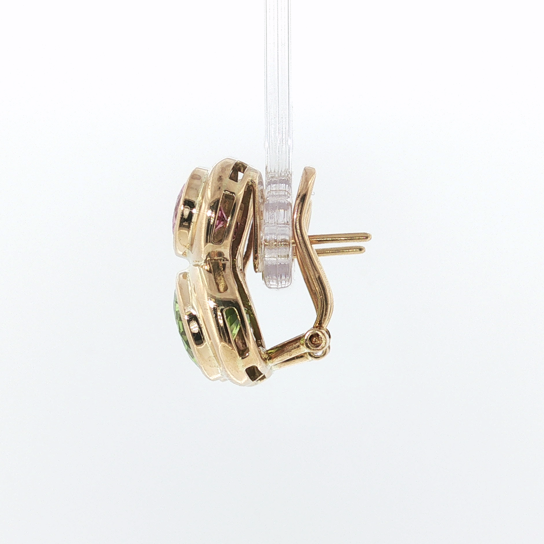 Springer's Stud Earrings Page Estate Collection 18K Yellow Gold Peridot and Pink Tourmaline Earrings