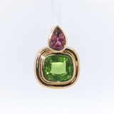 Springer's Pendants Page Estate Collection 18K Yellow Gold Peridot and Pink Tourmaline Enhancer Pendant