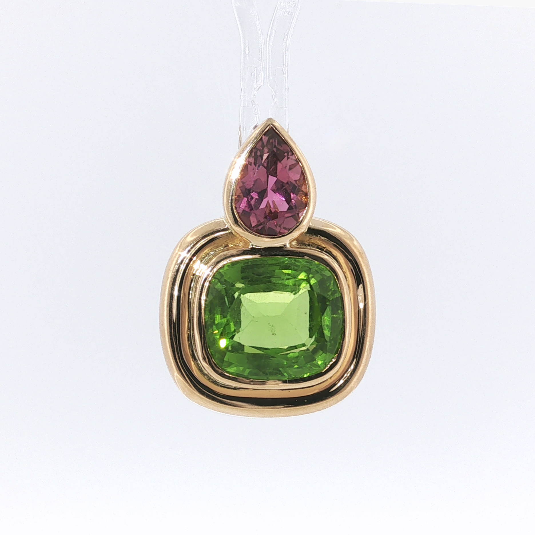 Springer's Pendants Page Estate Collection 18K Yellow Gold Peridot and Pink Tourmaline Enhancer Pendant