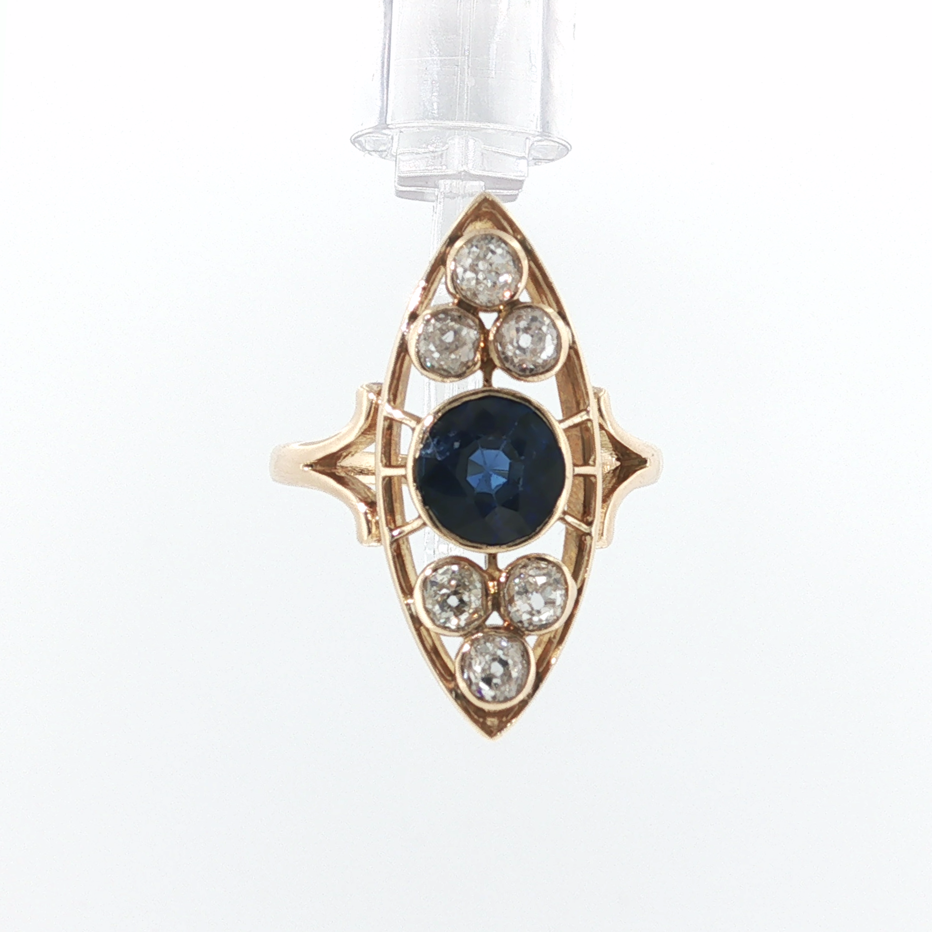 Springer's Multi-Stone Rings Page Estate Collection Antique 14K Yellow Gold Navette Sapphire and Diamond Ring