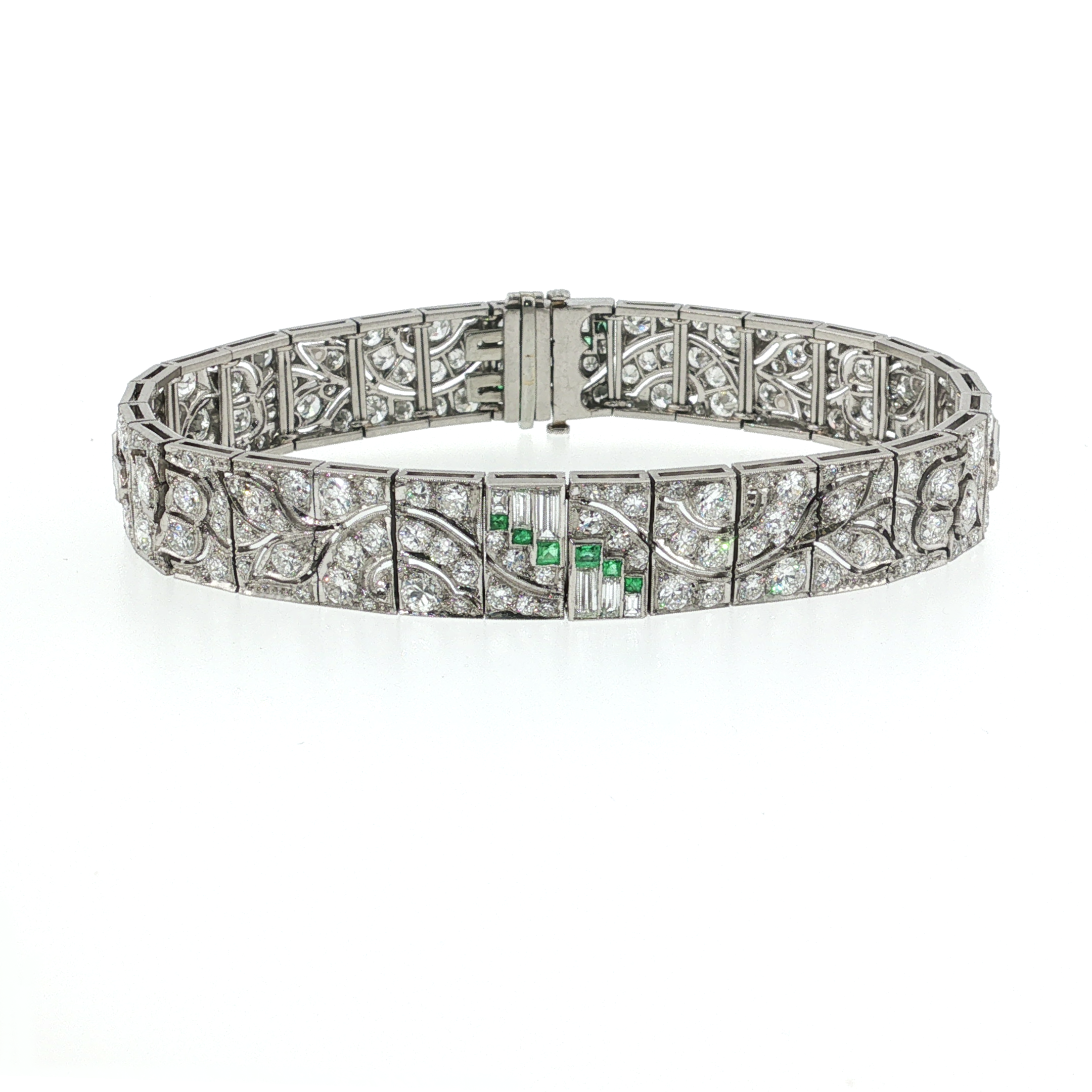 Springer's Chain Bracelets Page Estate Collection Platinum Art Deco Diamond and Emerald Openwork Bracelet