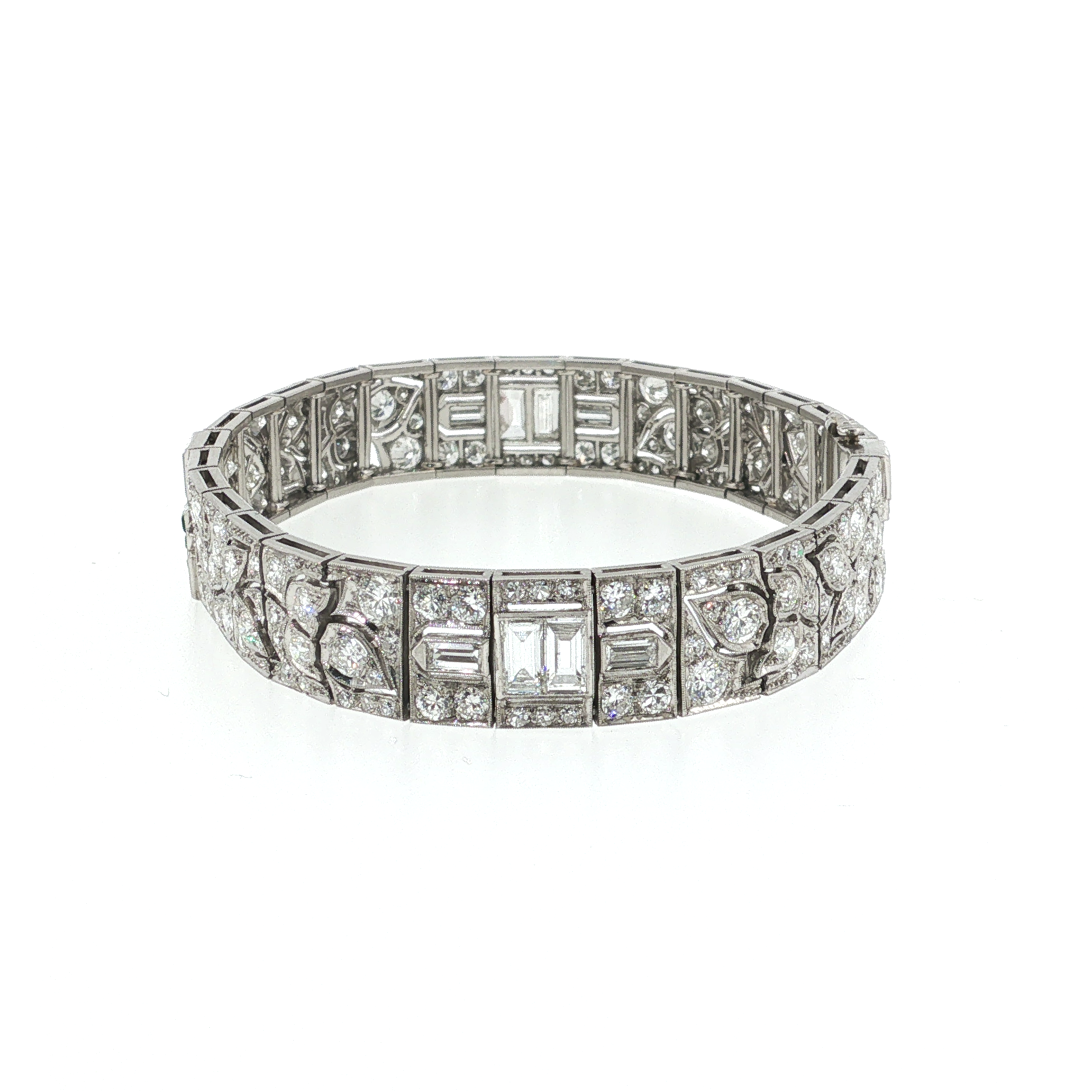 Springer's Chain Bracelets Page Estate Collection Platinum Art Deco Diamond and Emerald Openwork Bracelet