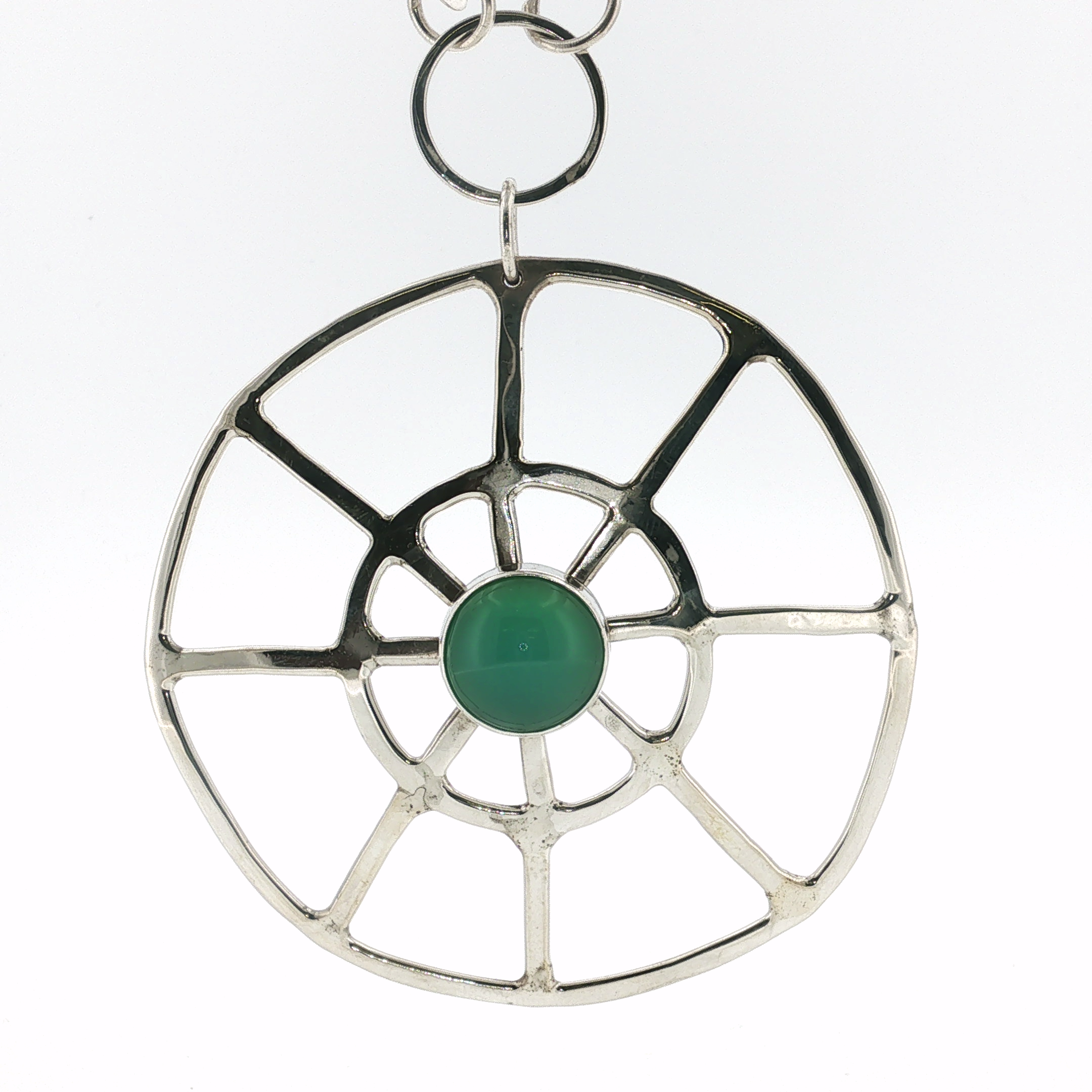 Springer's Pendants Page Estate Collection Sterling Silver Chrysoprase Spider Web Pendant Necklace