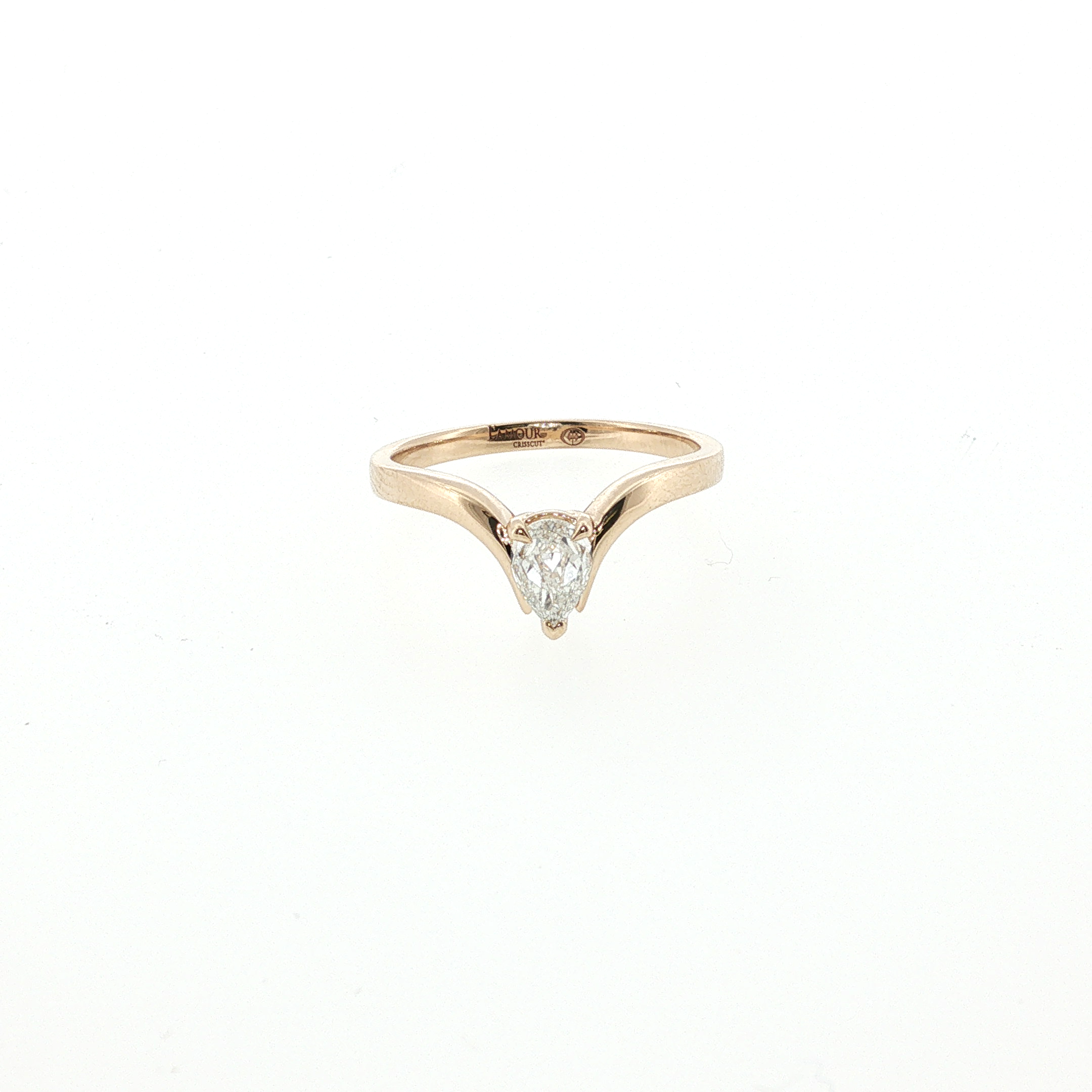 Christopher Designs 14K Yellow Gold Crisscut Pear Diamond Chevron Solitaire Ring