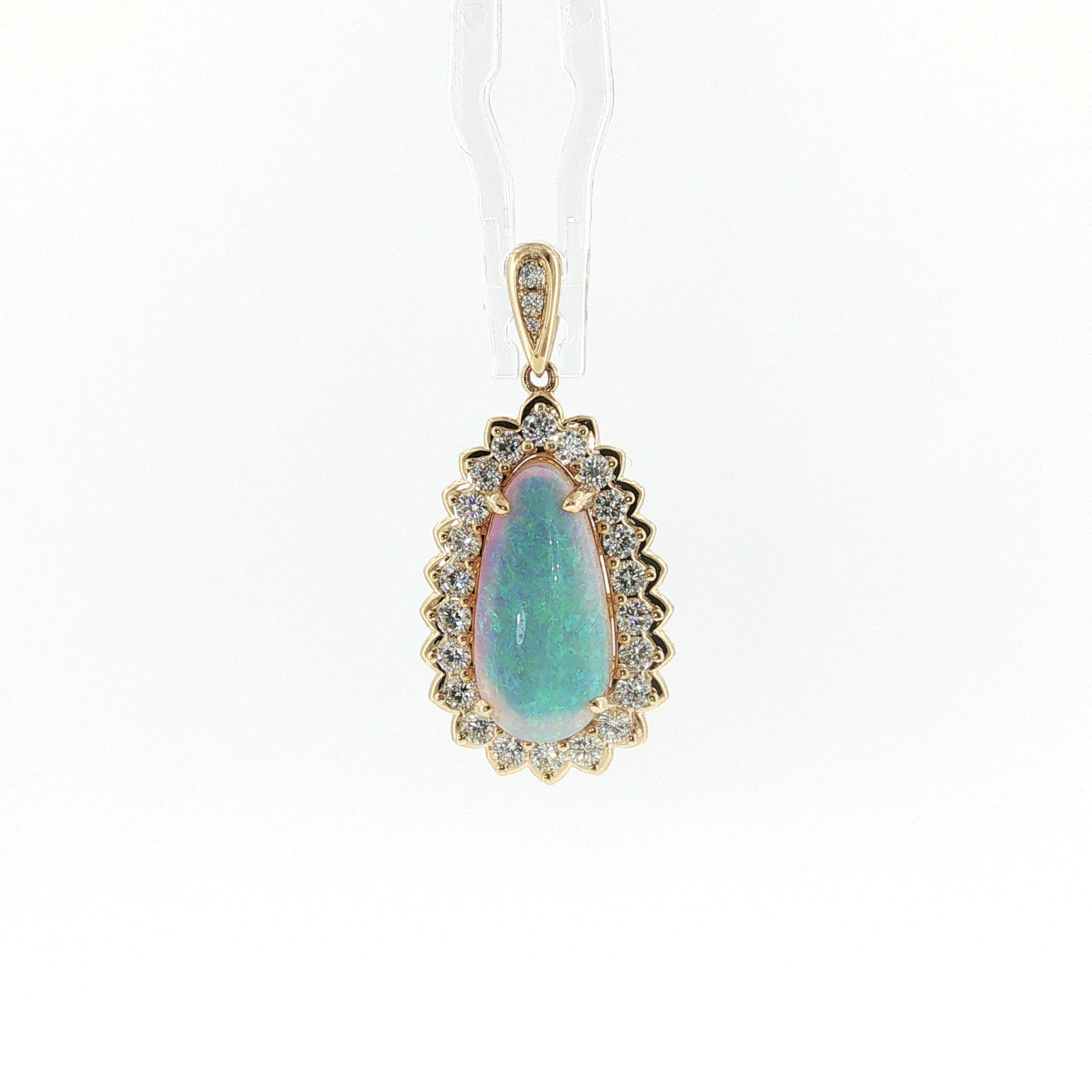 Springer's Forever 14K Yellow Gold Pear-Shaped Opal and Diamond Halo Pendant - 3.07ct