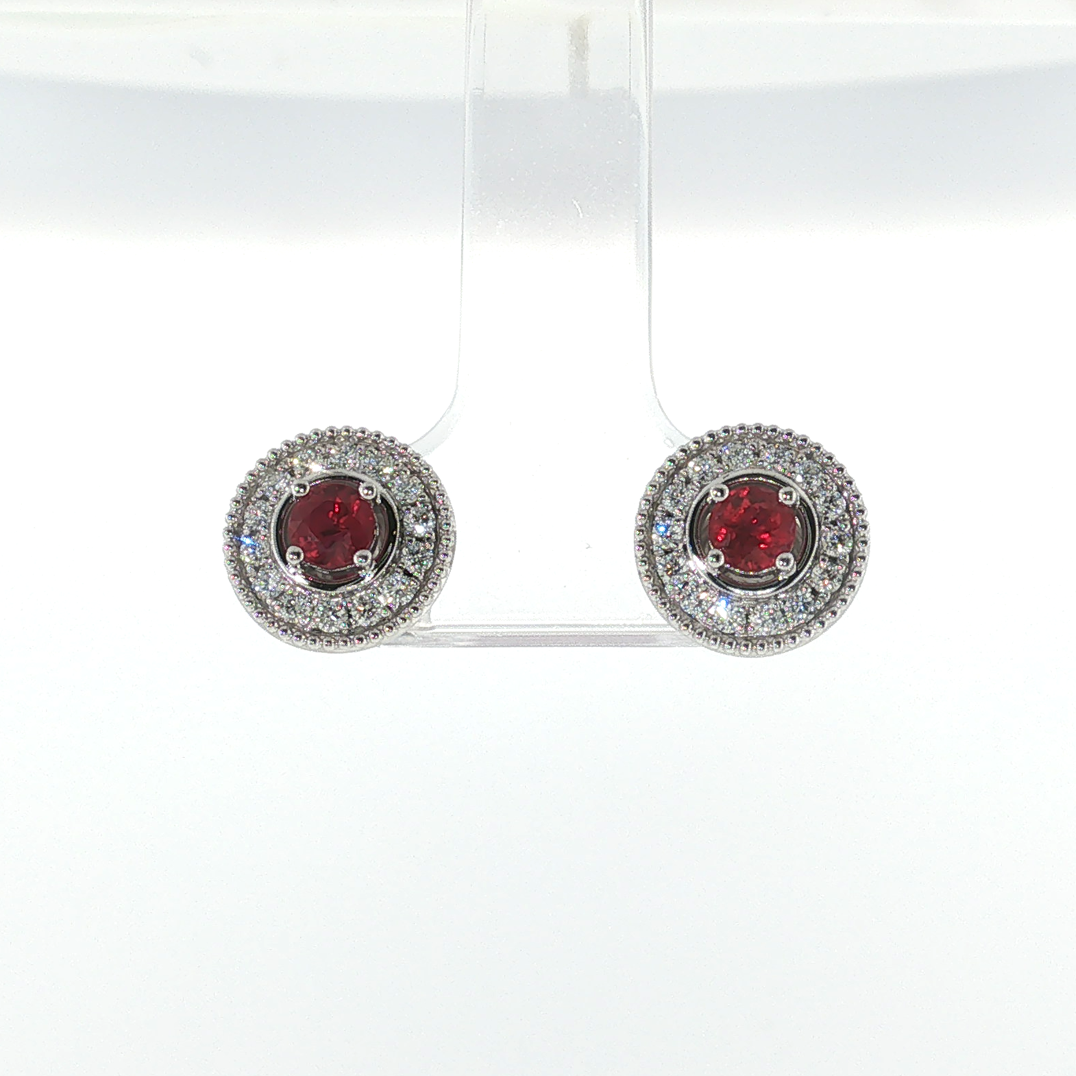 Springer's Forever 14K White Gold Ruby and Diamond Halo Stud Earrings - 0.38ctw