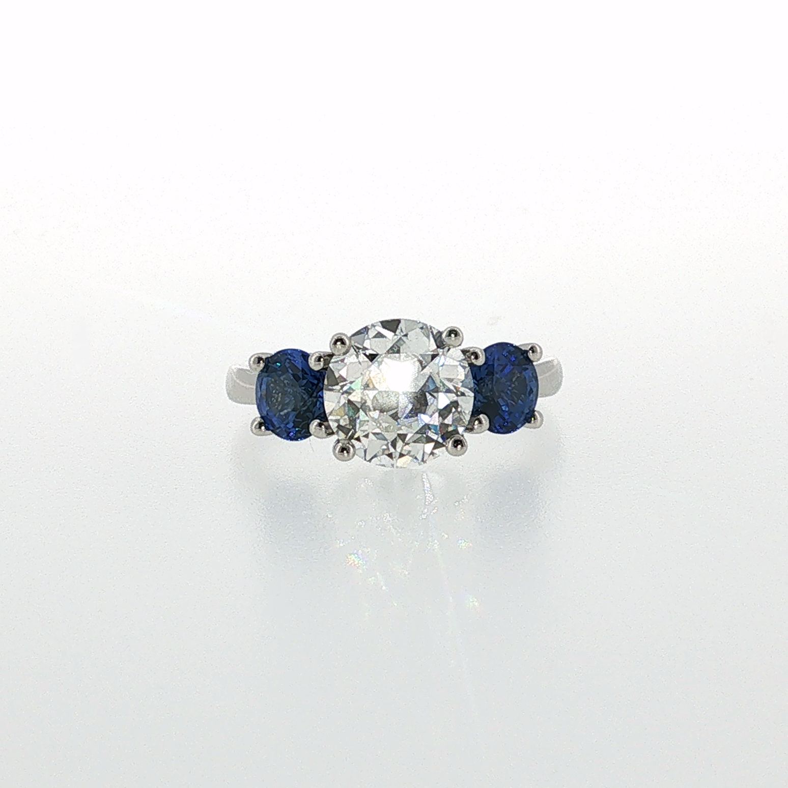 Springer's Forever by Vlora x Legacy Platinum Three-Stone Ring with 2.09ct Diamond and Sapphires
