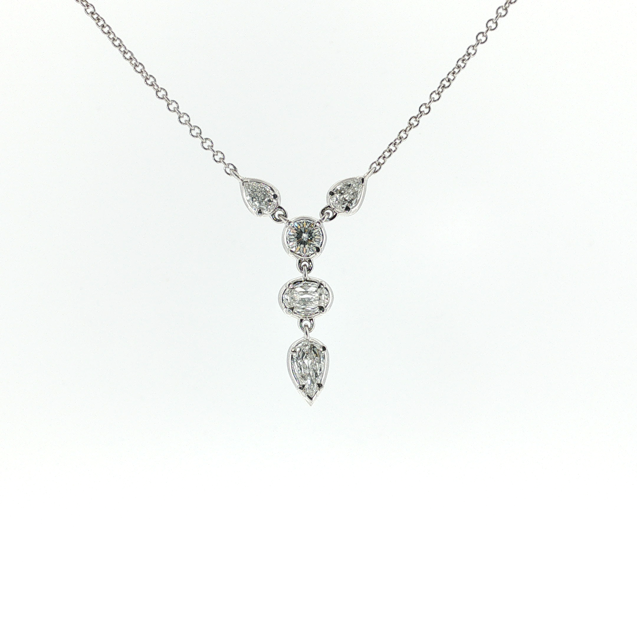 Christopher Designs 14K White Gold Multi-Shape Diamond Drop Necklace