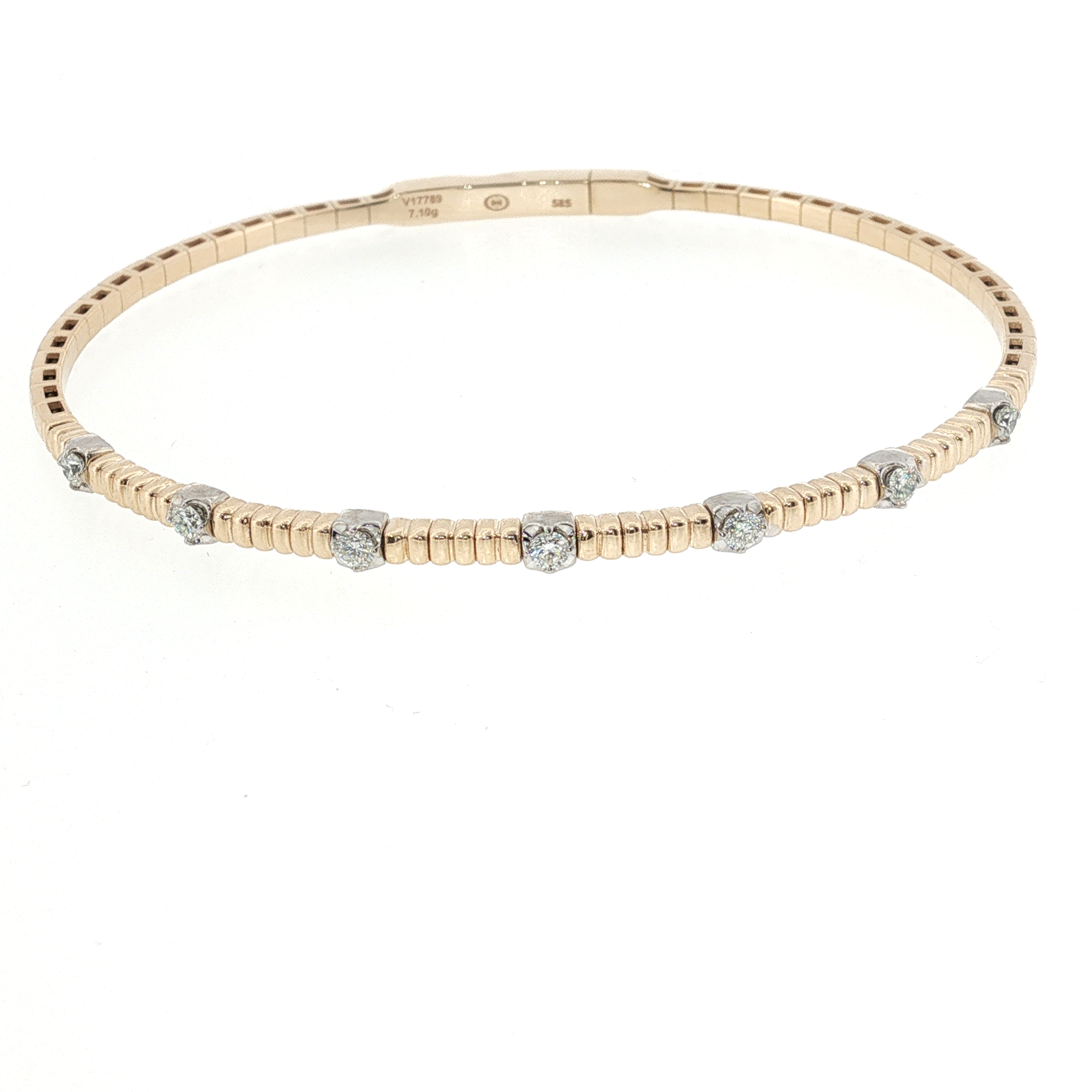 Christopher Designs 14K Yellow and White Gold Diamond Station Bangle Bracelet