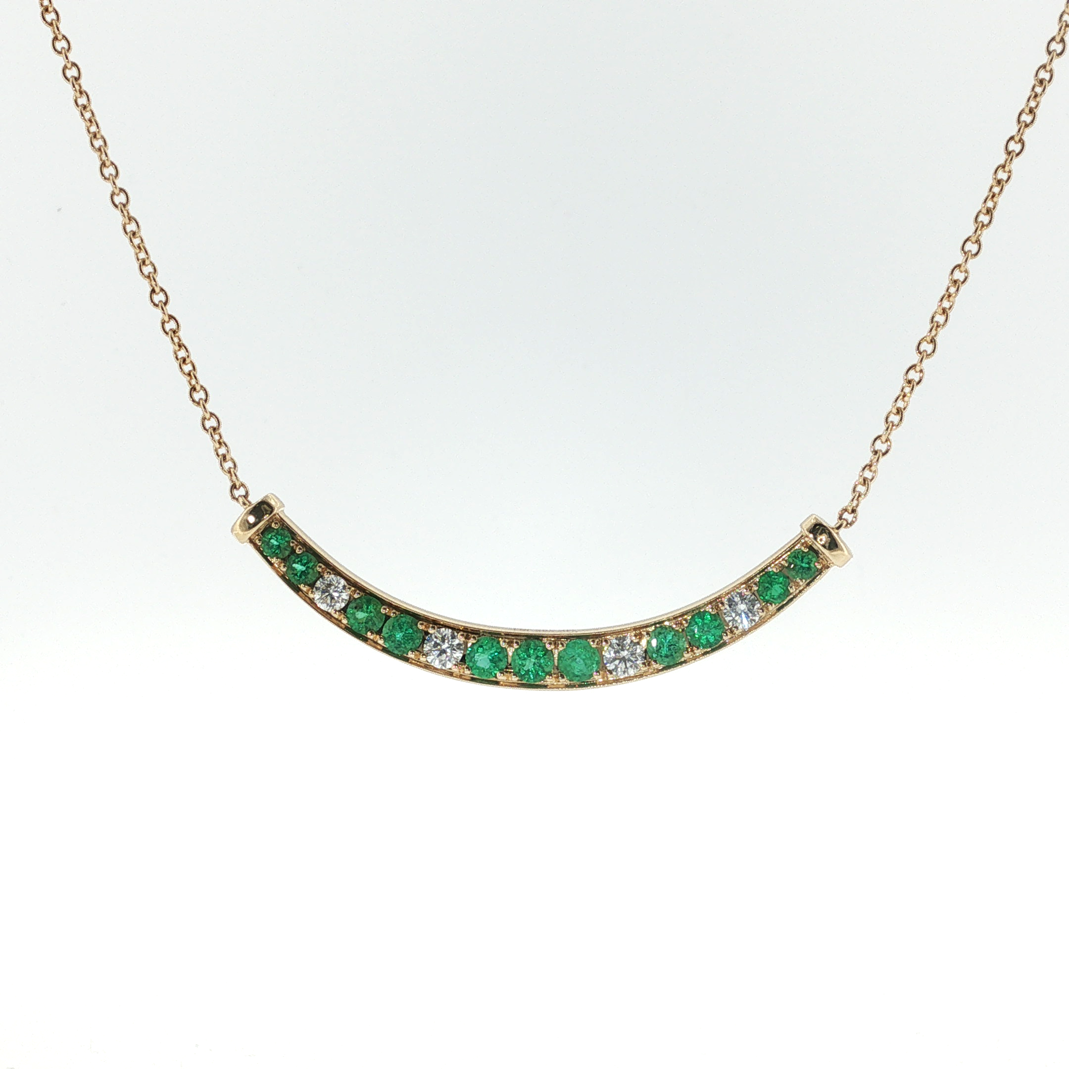 Springer's Forever 14K Yellow Gold Emerald and Diamond Curved Bar Necklace - 0.87ctw, 18"