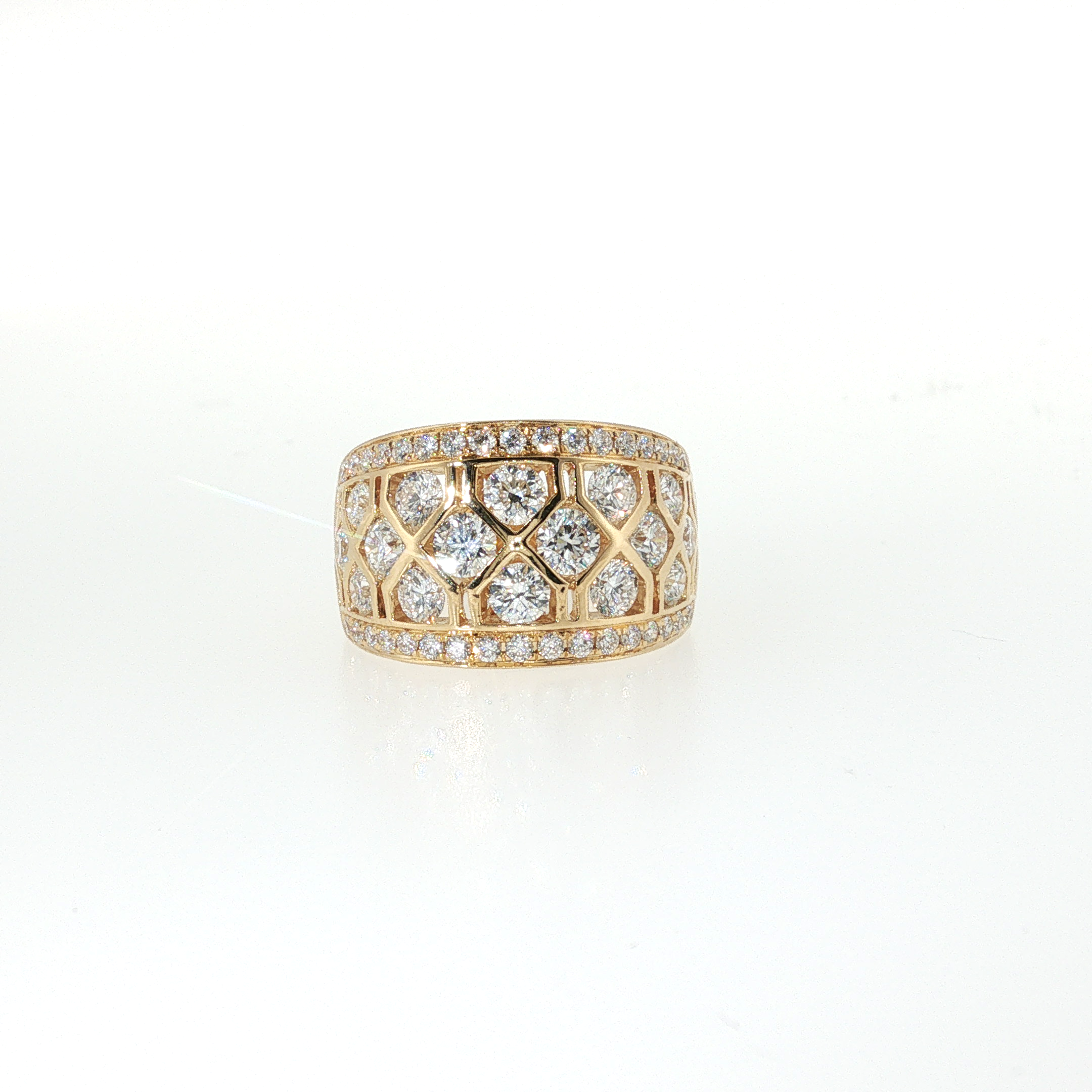 Springer's Forever 18K Yellow Gold Diamond Honeycomb Wide Band Ring - 2.30ctw