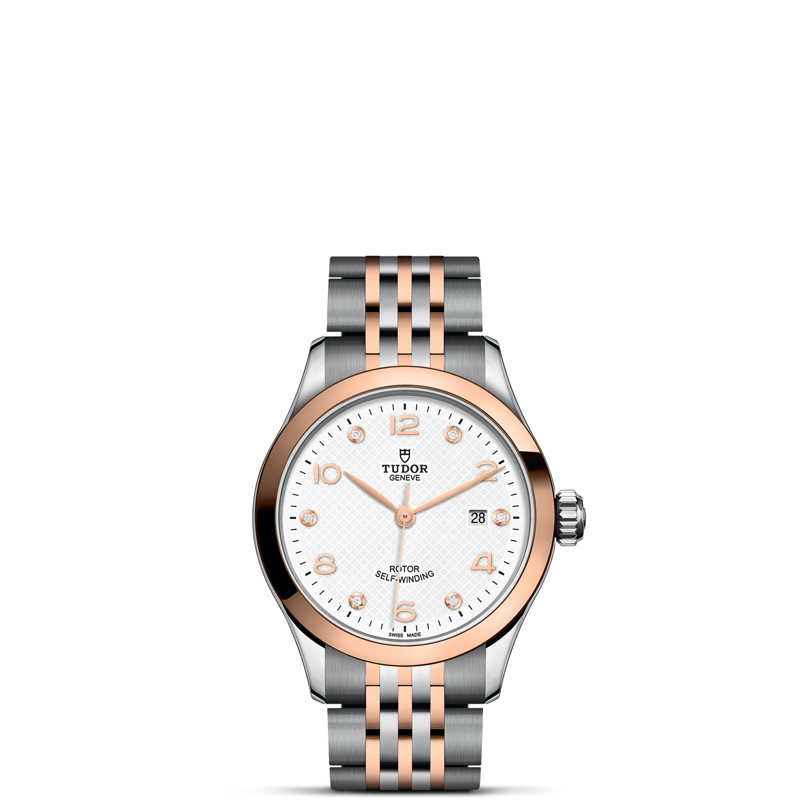 TUDOR Watch Copy of TUDOR 1926 28mm Steel Case, White Diamond-Set Dial, Steel and Rose Gold Bracelet (M91351-0011)