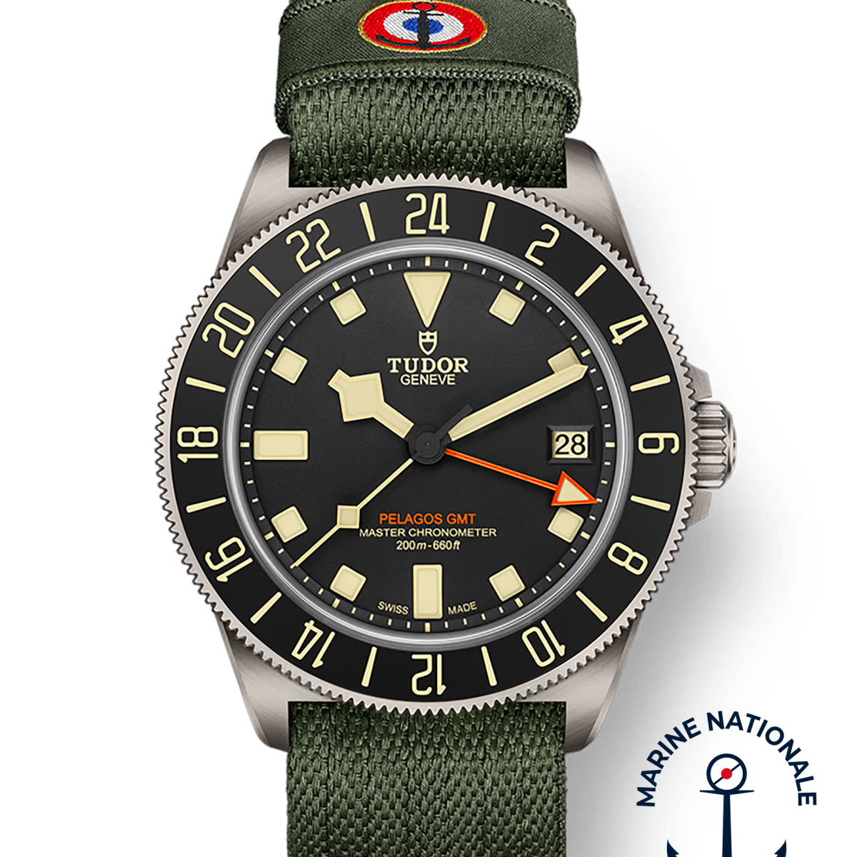 TUDOR Watch Pelagos FXD GMT, Black Dial, Green Fabric Strap (M2542G257NU-0002)