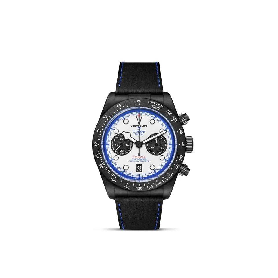 TUDOR Watch TUDOR 42mm Black Bay Chrono, White Dial, Black Hybrid Leather-Rubber Strap (M79377KN-0001)