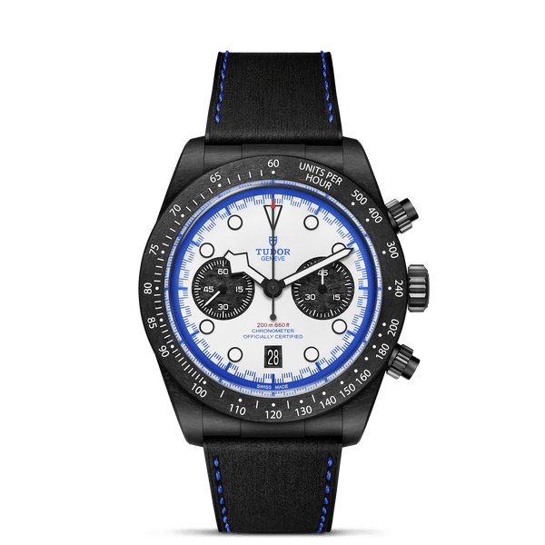 TUDOR 42mm Black Bay Chrono, White Dial, Black Hybrid Leather-Rubber Strap  (M79377KN-0001)