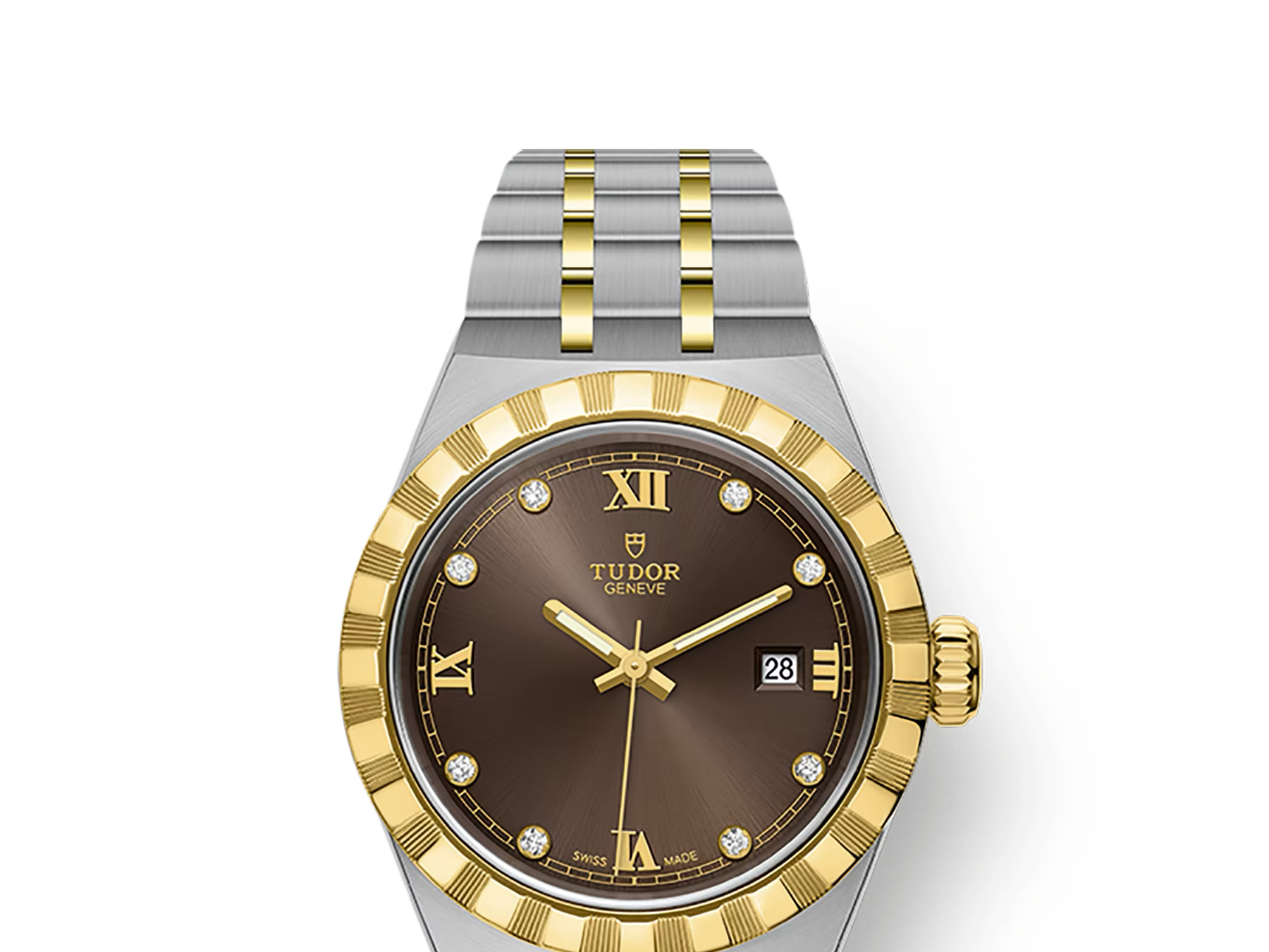 TUDOR Watch TUDOR Royal, 28mm Chocolate Brown Diamond Dial, Two-Tone Yellow Gold Bracelet (M28303-0009)