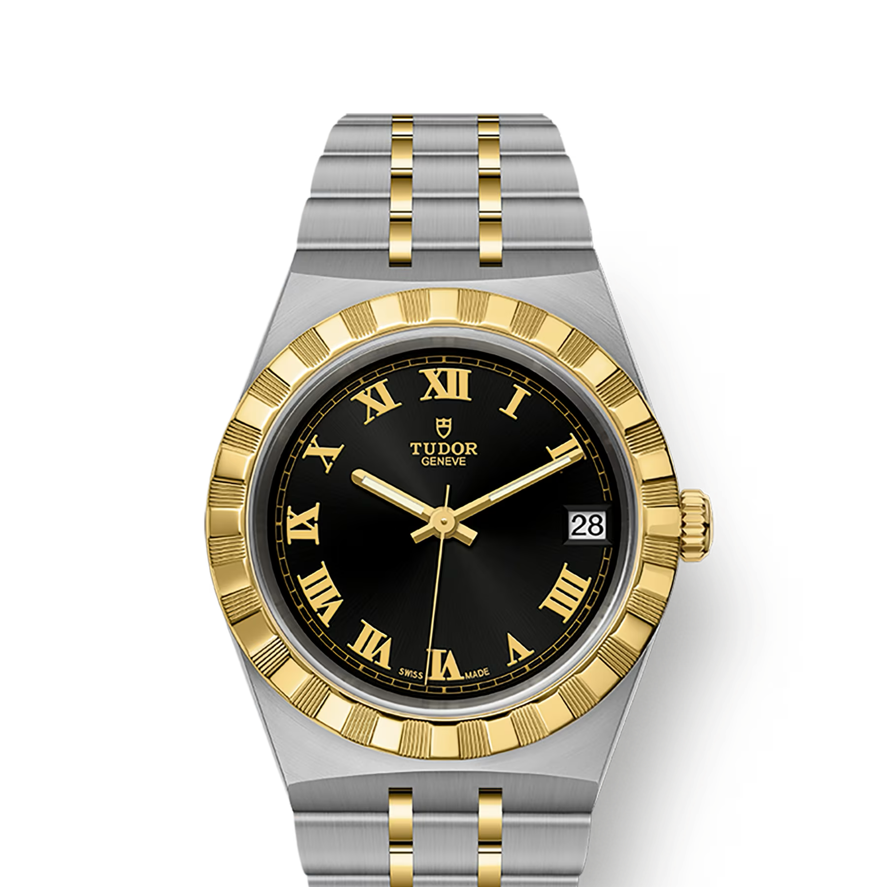 TUDOR Watch TUDOR Royal, 34mm Black Sunray Dial, Two-Tone Yellow Gold Bracelet (M28403-0003)