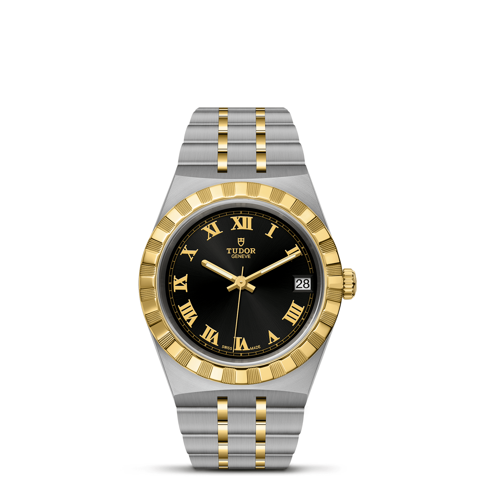 TUDOR Watch TUDOR Royal, 34mm Black Sunray Dial, Two-Tone Yellow Gold Bracelet (M28403-0003)
