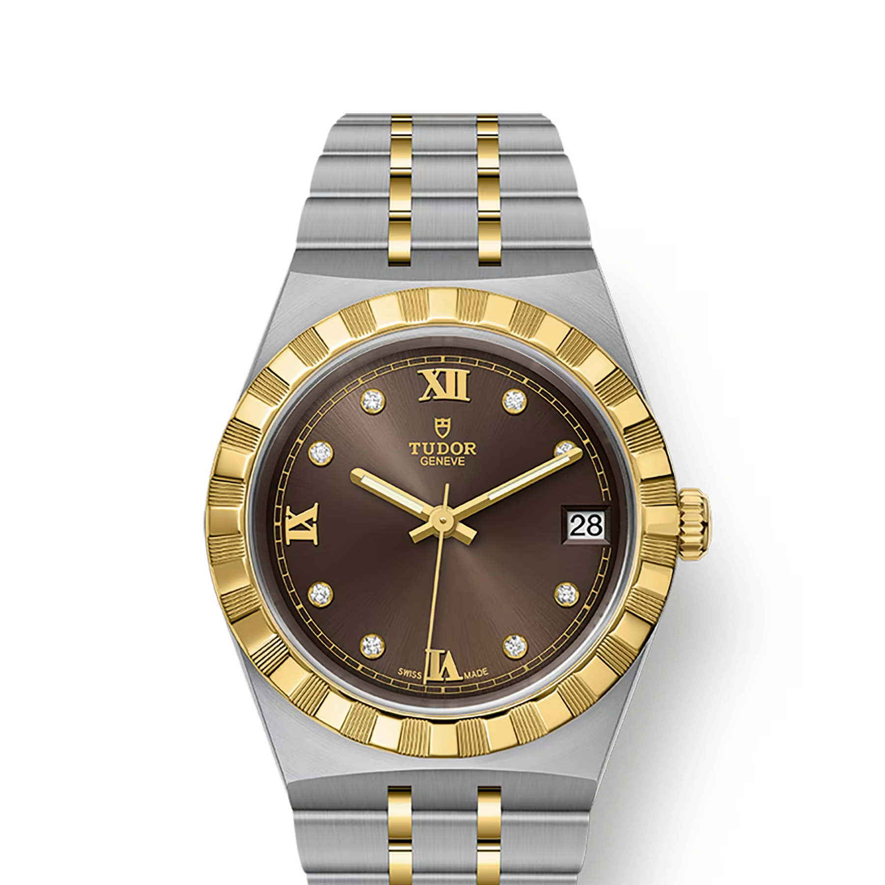 TUDOR Watch TUDOR Royal, 34mm Chocolate Brown Diamond Dial, Two-Tone Yellow Gold Bracelet (M28403-0009)