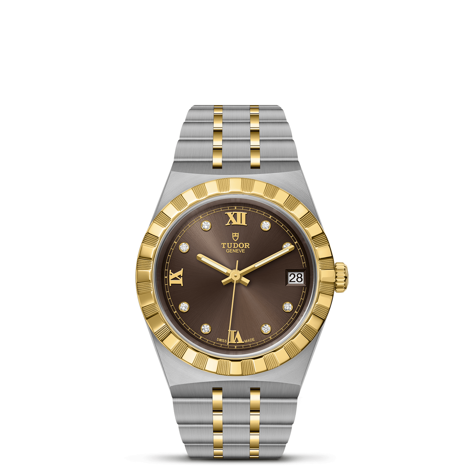 TUDOR Watch TUDOR Royal, 34mm Chocolate Brown Diamond Dial, Two-Tone Yellow Gold Bracelet (M28403-0009)