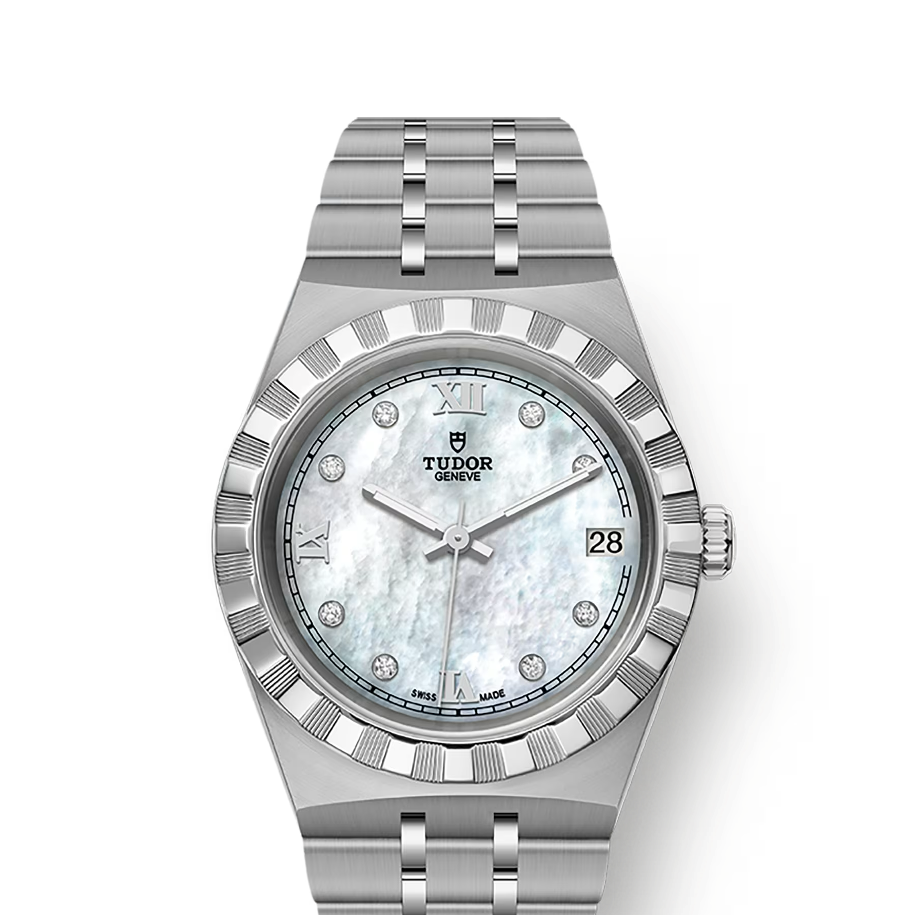 TUDOR Watch TUDOR Royal, 34mm Gem-Set White Mother-of-Pearl Dial, Stainless Steel Bracelet (M28400-0005)