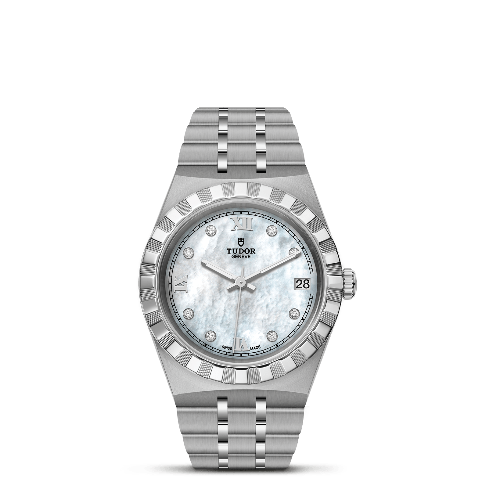 TUDOR Watch TUDOR Royal, 34mm Gem-Set White Mother-of-Pearl Dial, Stainless Steel Bracelet (M28400-0005)